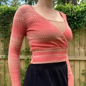 Y2K Ribbed Knit Pink Striped‎ Long Sleeve Sweater American Eagle Soft Girl Small